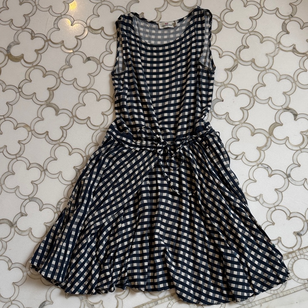Vineyard Vines Navy and White Checkered Midi Dress